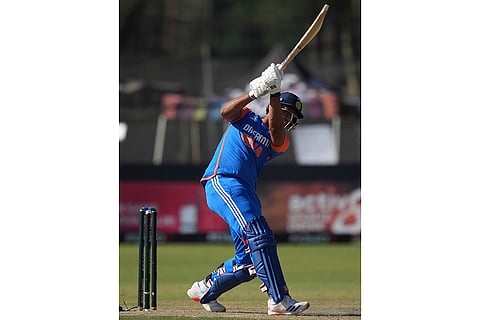 Washington Sundar in action against Zimbabwe 